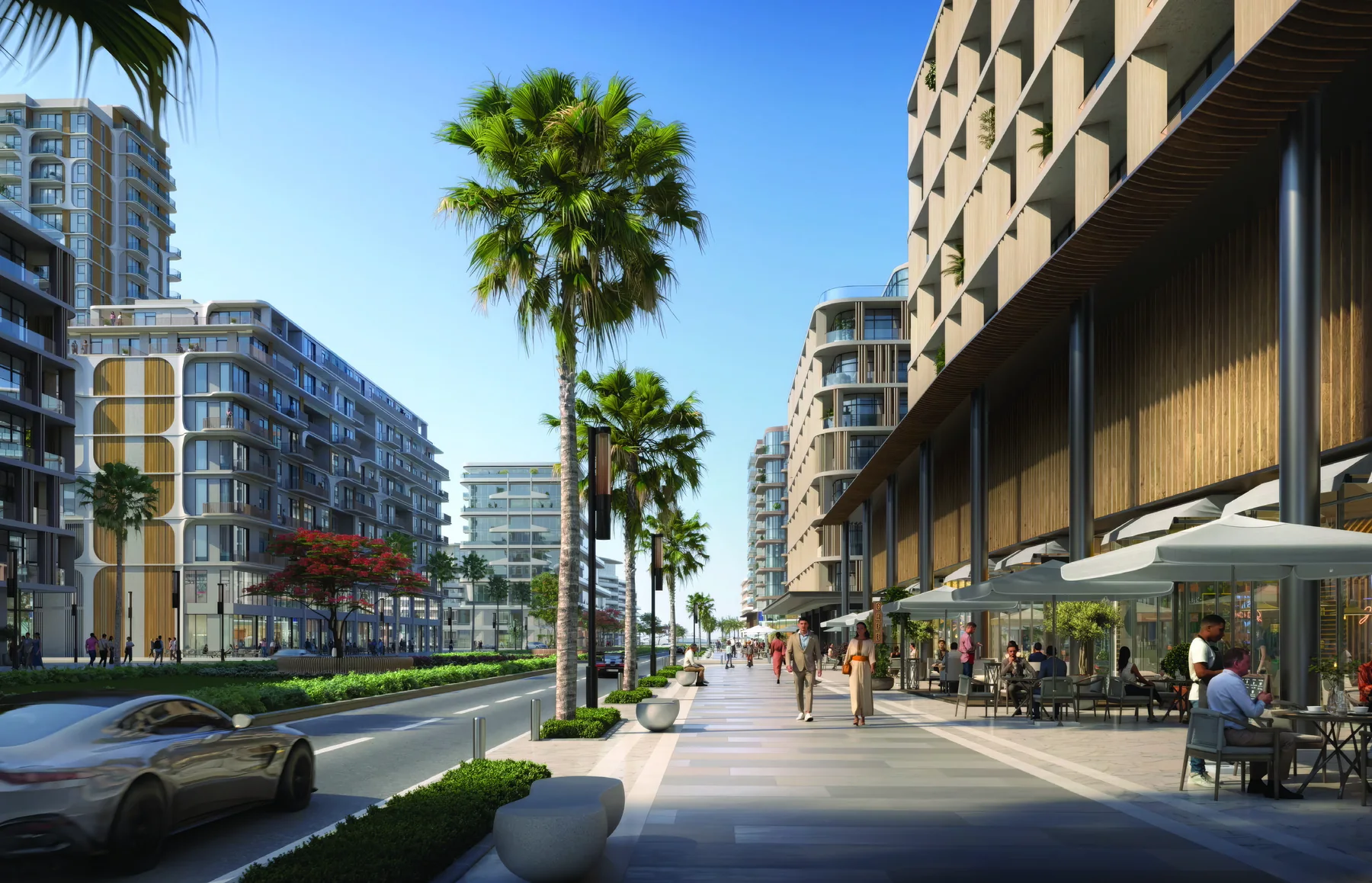Landscaped boulevard at Nura in Downtown Mina