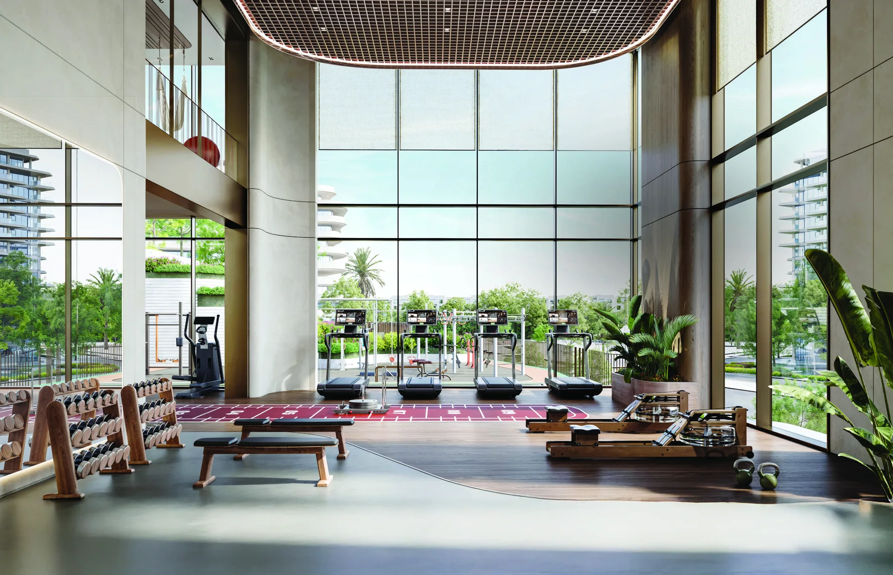 Bright fitness centre at Nura